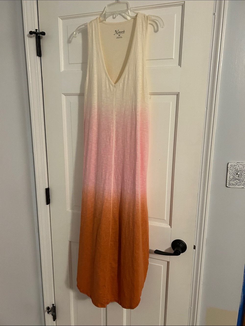 NATURAL LIFE Ombre V-Neck Maxi Dress in Cream, Pink & Orange, never worn, medium